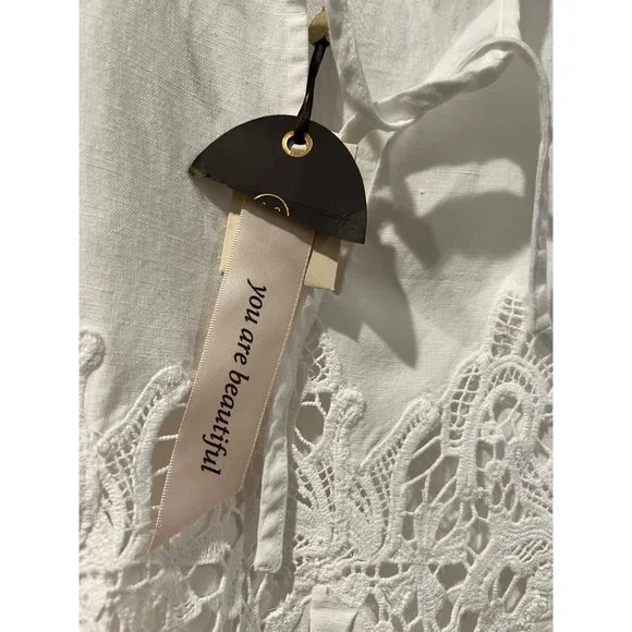 BYTIMO Guipure lace-trimmed linen and cotton-blend mini dress Size S